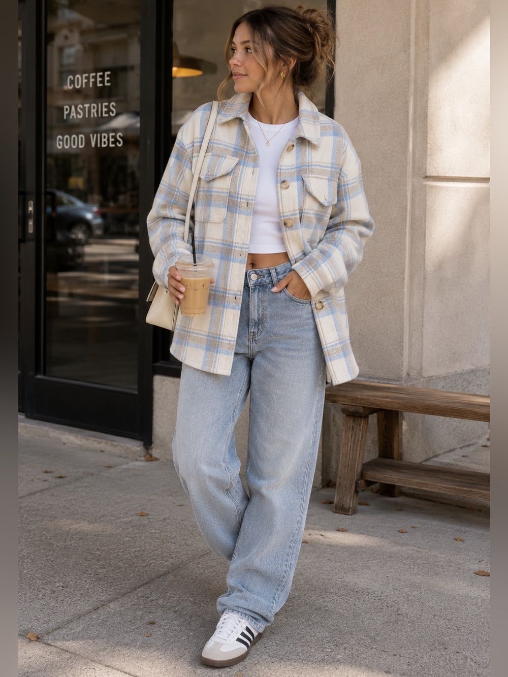 Garage Blue Plaid Quilted Shacket Oversized Jacket Scandi Pinterest M